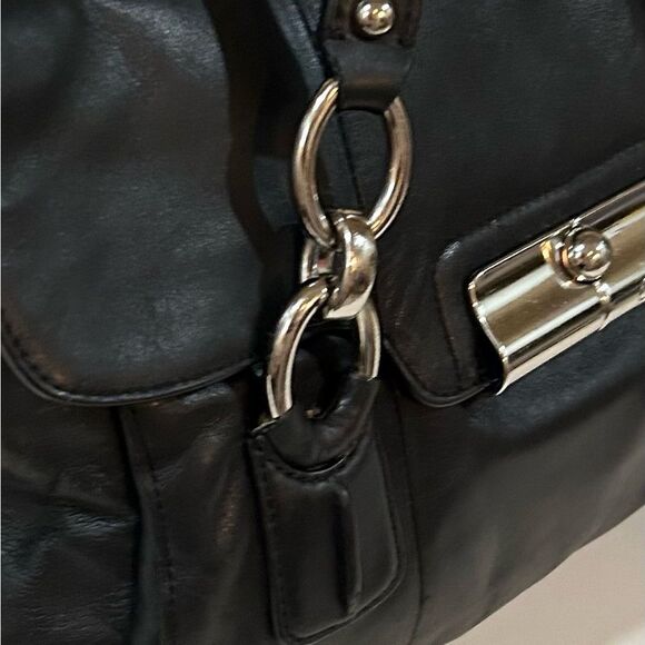 Coach Black Leather Satchel Pebbled Leather Shoulder Bag with Silver Hardware - Picture 6 of 15